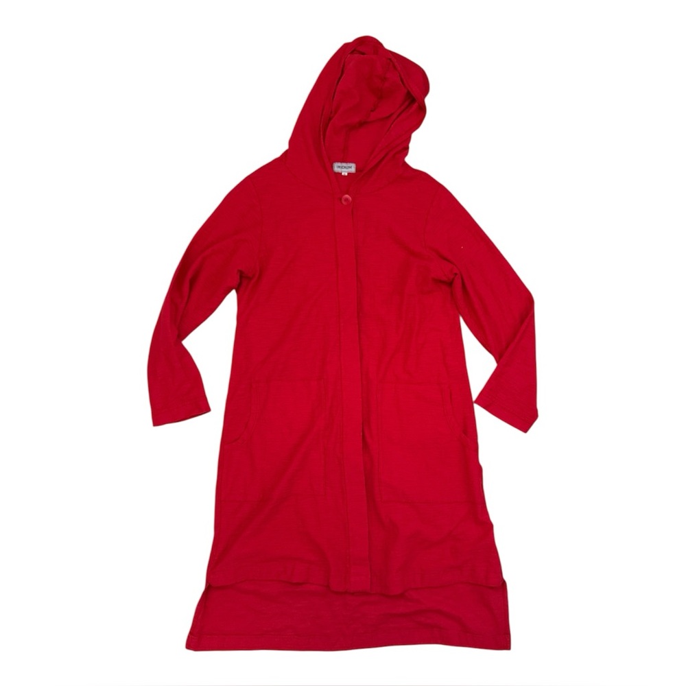 Iridium Full Button Down Hooded Longline Duster Carmela Jacket | Red | Small